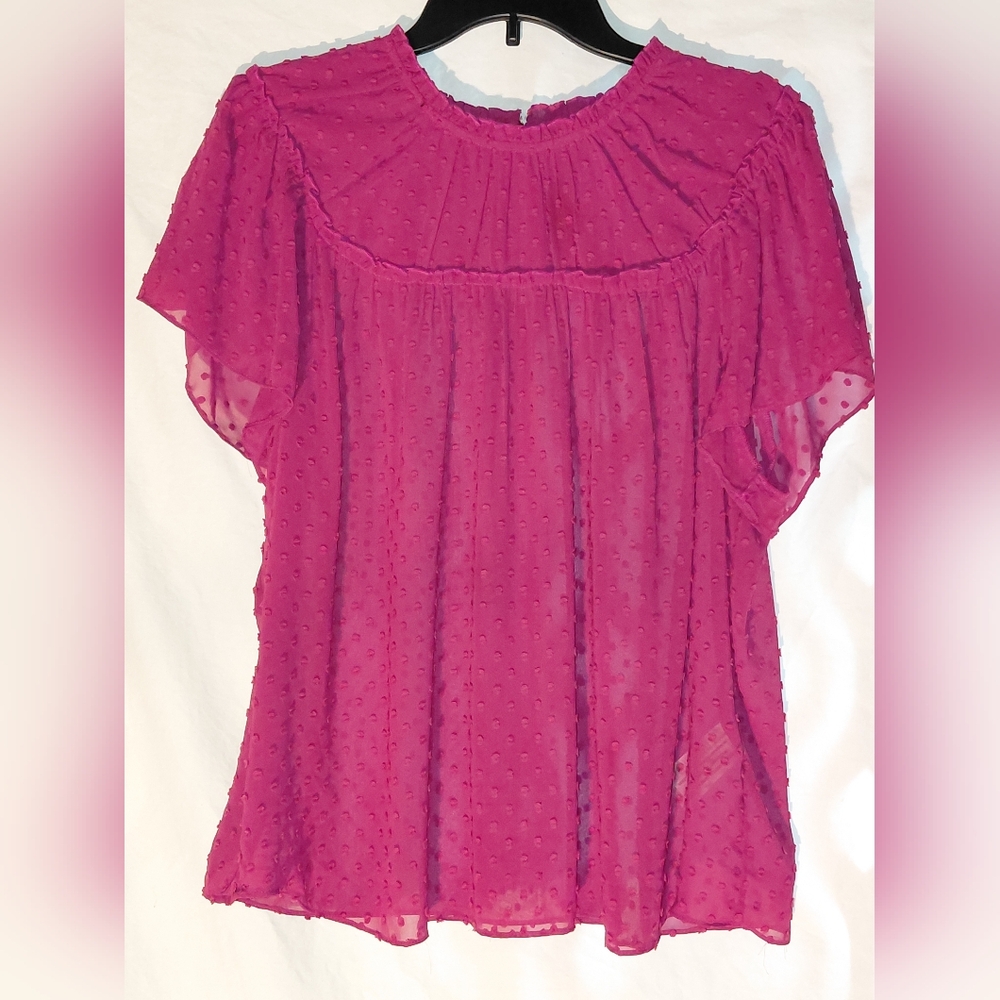 J. Crew Womens Pink Mauve Flutter Sleeve Sheer Textured Peplum Blouse Top SizeXL